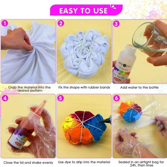 - 32 Vibrant Colors Pre-Filled Bottles Tyedyedye Kit, Permanent Non-Toxic for La - Picture 6 of 6